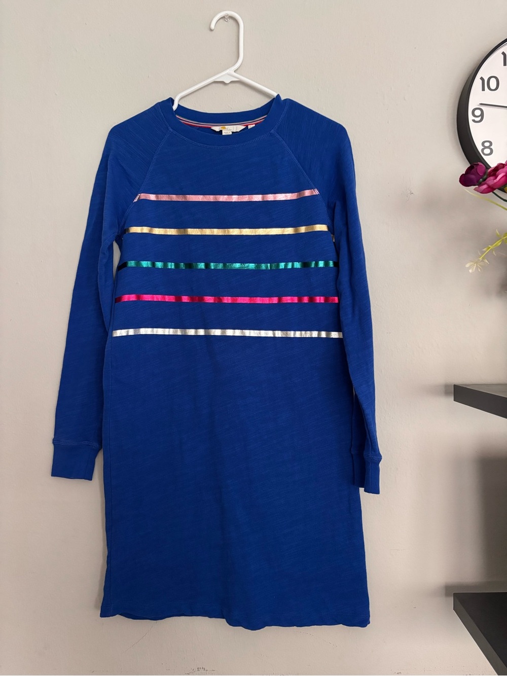 Boden Blue Metallic Stripe Crewneck Sweater Dress